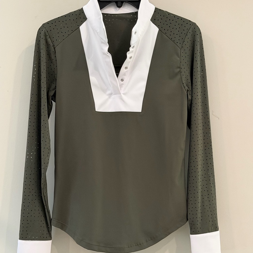 Free Ride Equestrian Amelia Long Sleeve Show Shirt in Hunter (Olive) S